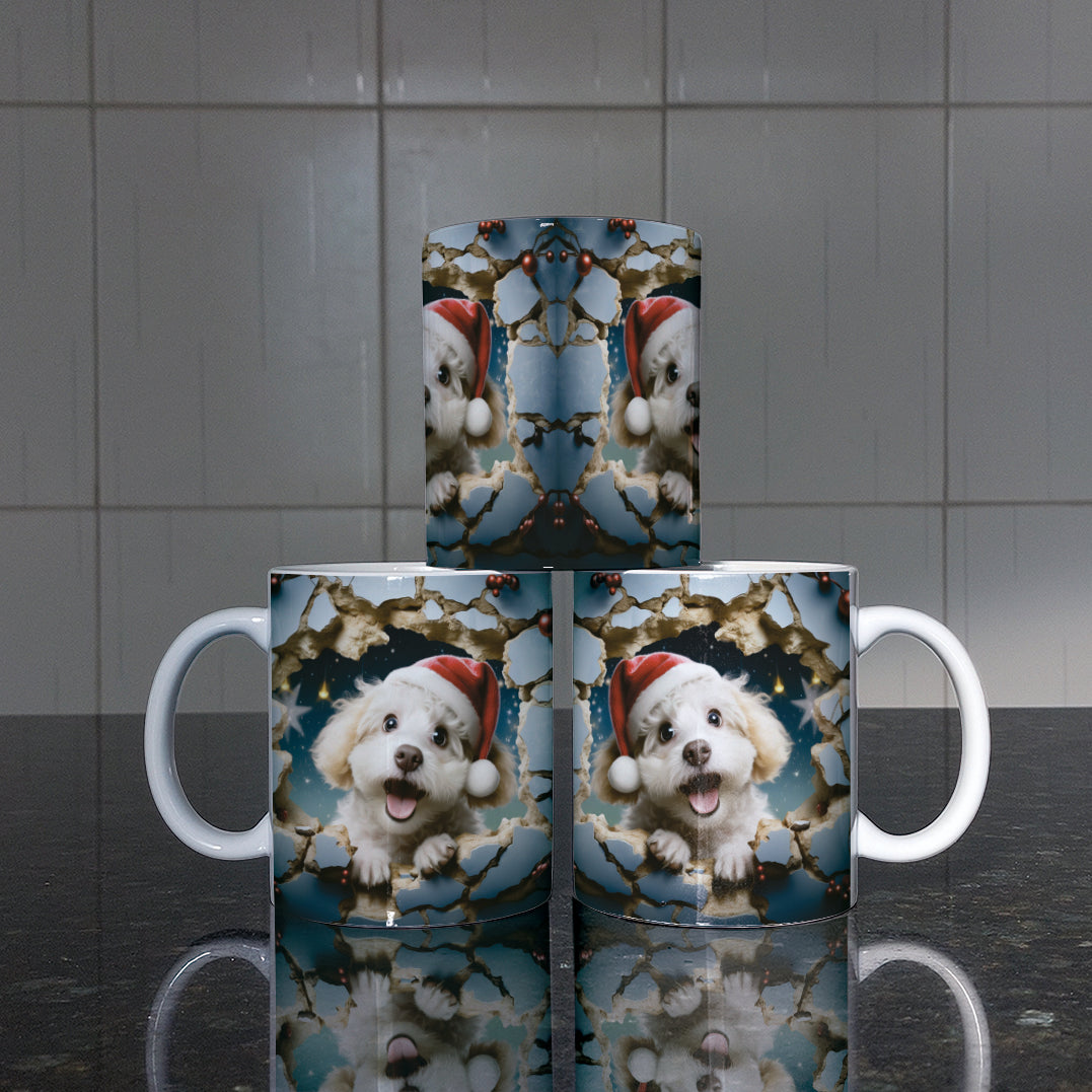 3D Christmas Animal Mug Sublimation PNG Bundle | Bursting Cute Pets Santa Hat Mug Wrap