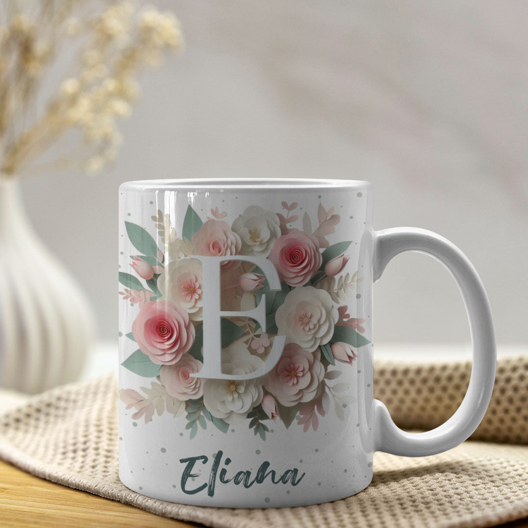 Floral Alphabet Mug Sublimation Design | Editable Letter Monogram Cups