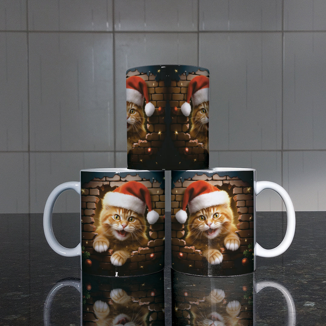 3D Christmas Animal Mug Sublimation PNG Bundle | Bursting Cute Pets Santa Hat Mug Wrap