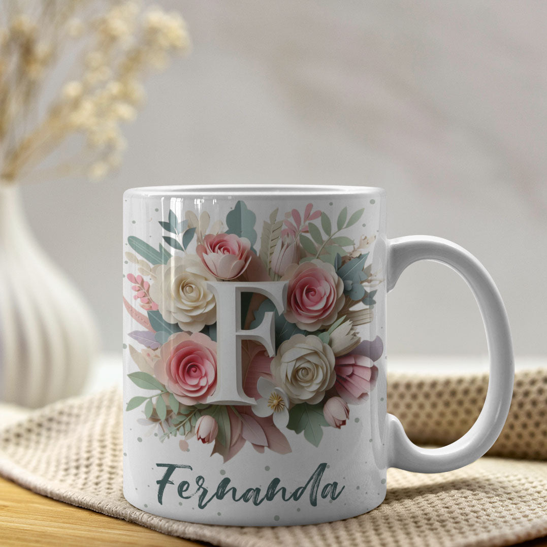 Floral Alphabet Mug Sublimation Design | Editable Letter Monogram Cups