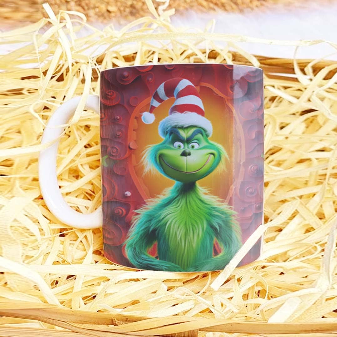3D Funny Green Christmas Monster Mug Sublimation PNG Bundle | Cracked Wall Holiday Santa Mug Wrap 11oz 15oz Template