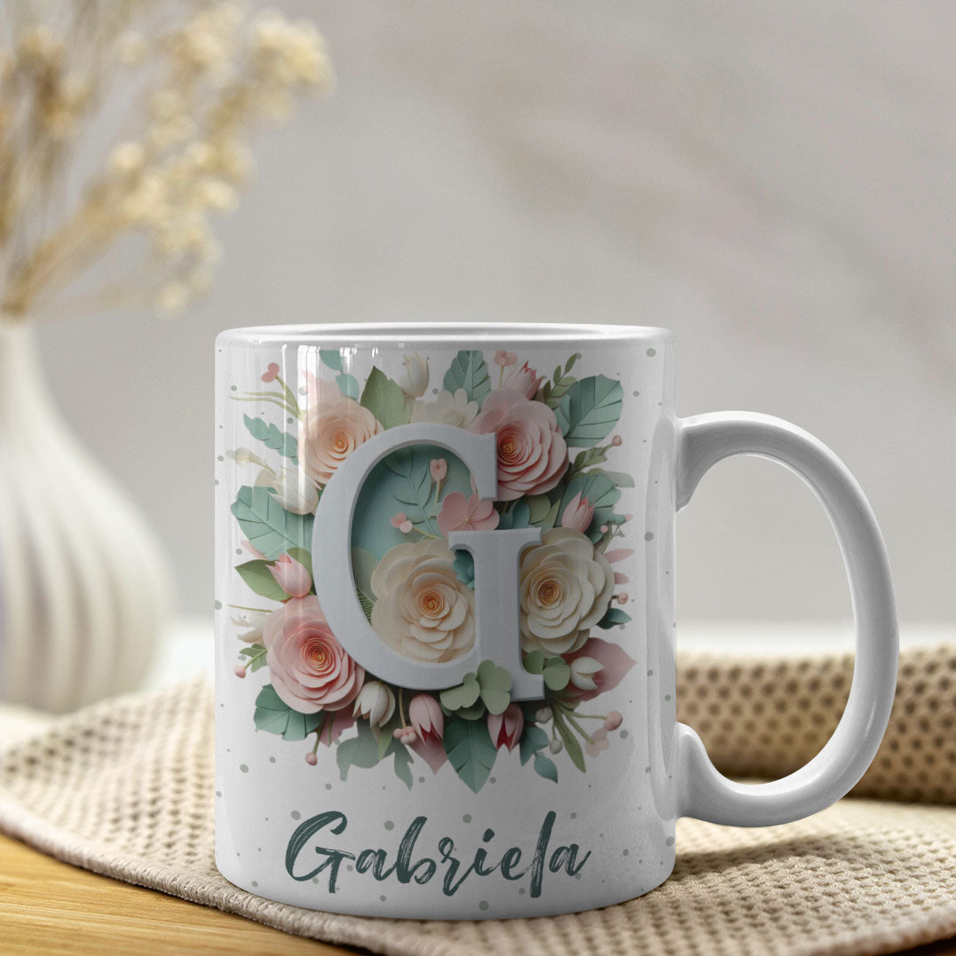 Floral Alphabet Mug Sublimation Design | Editable Letter Monogram Cups