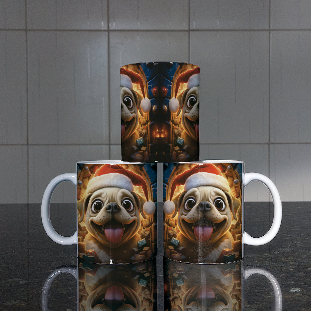 3D Christmas Animal Mug Sublimation PNG Bundle | Bursting Cute Pets Santa Hat Mug Wrap