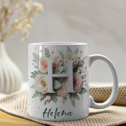 Floral Alphabet Mug Sublimation Design | Editable Letter Monogram Cups