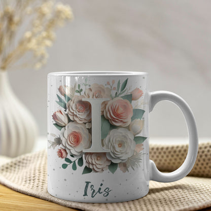 Floral Alphabet Mug Sublimation Design | Editable Letter Monogram Cups