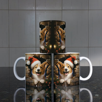 3D Christmas Animal Mug Sublimation PNG Bundle | Bursting Cute Pets Santa Hat Mug Wrap