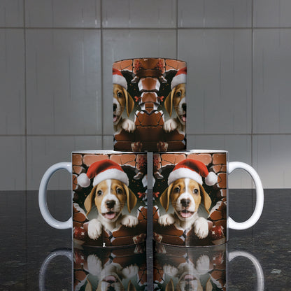 3D Christmas Animal Mug Sublimation PNG Bundle | Bursting Cute Pets Santa Hat Mug Wrap