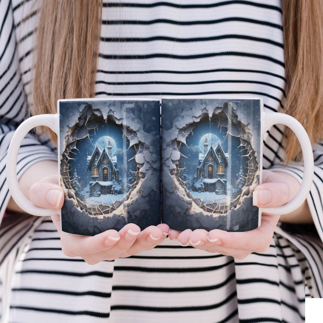 3D Papercut Christmas Mug Sublimation PNG Bundle | Winter Wonderland Coffee Cup Designs