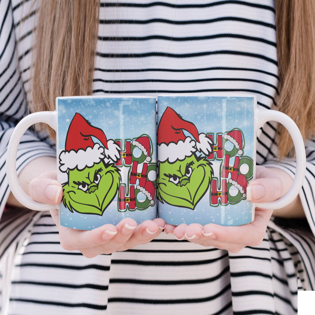 Funny Green Christmas Monster Mug Sublimation Wrap PNG Bundle | Sarcastic Holiday Quotes Mug Template