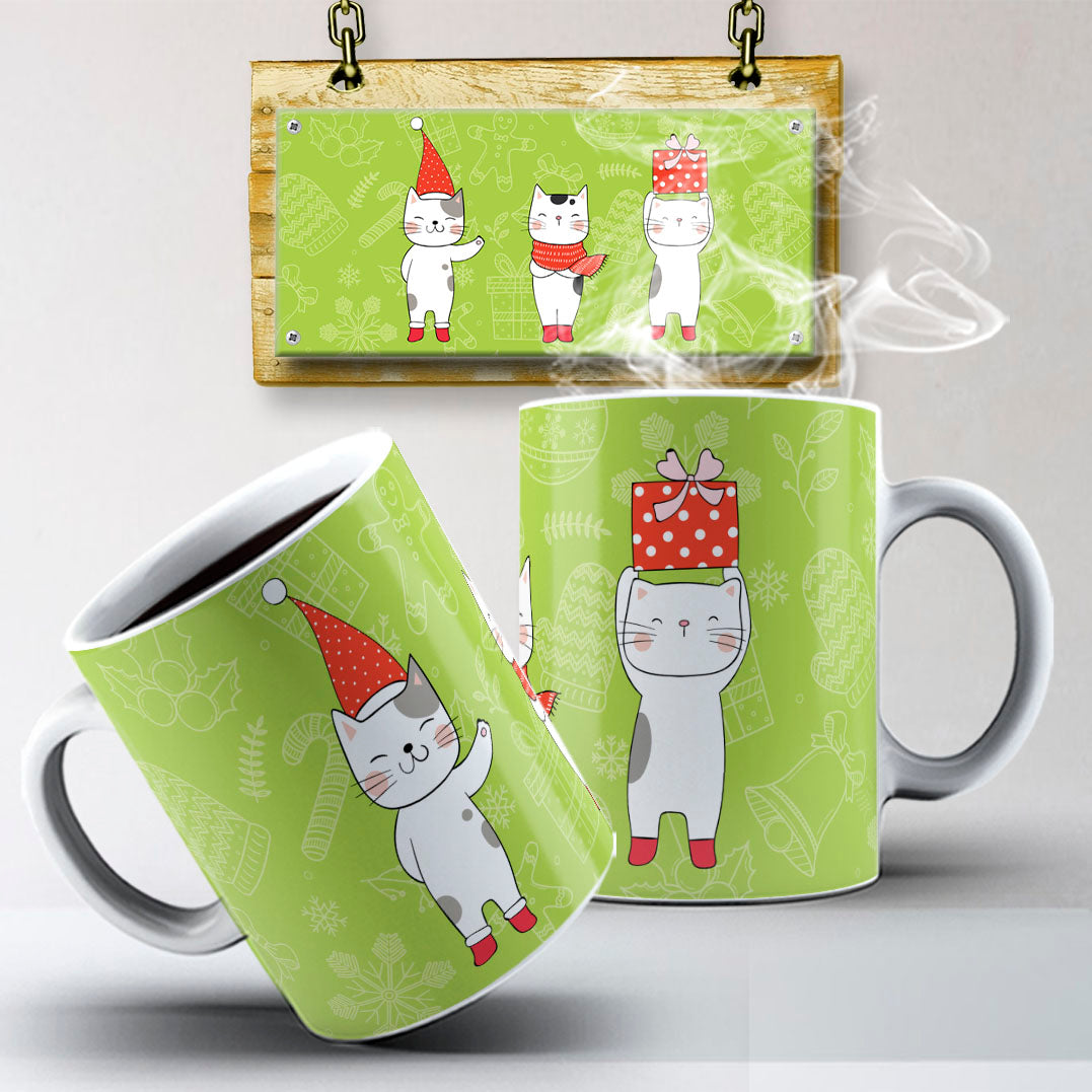 Christmas Pets Mug Sublimation PNG Bundle | Cute Dog and Cat Holiday Mug Wrap Template