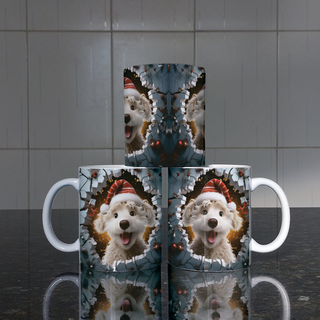 3D Christmas Animal Mug Sublimation PNG Bundle | Bursting Cute Pets Santa Hat Mug Wrap