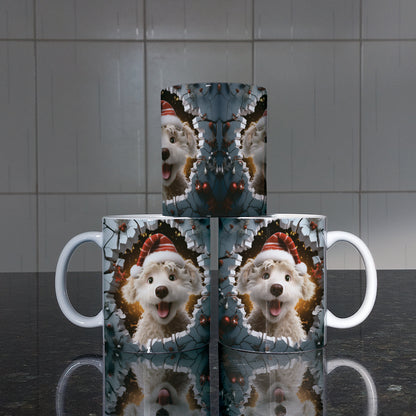 3D Christmas Animal Mug Sublimation PNG Bundle | Bursting Cute Pets Santa Hat Mug Wrap