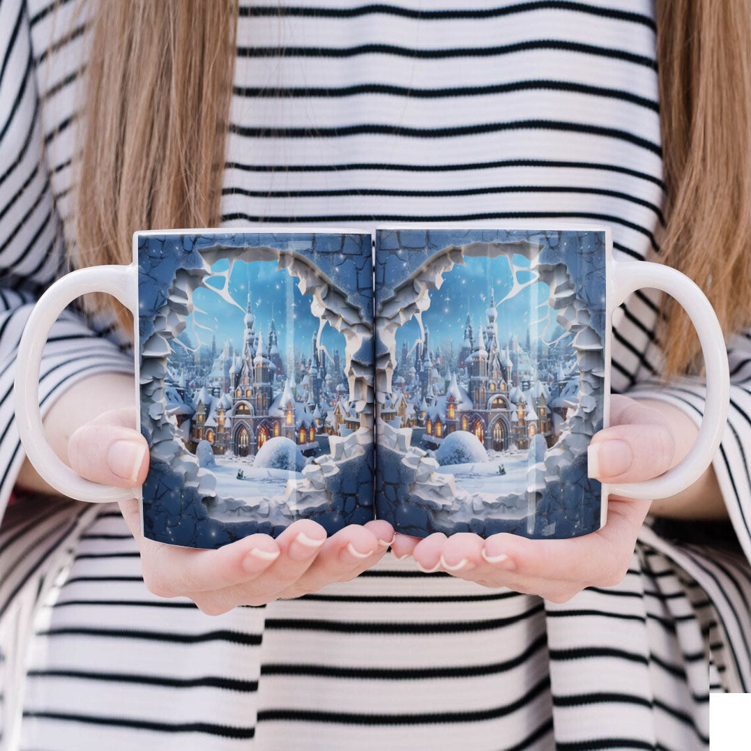 3D Papercut Christmas Mug Sublimation PNG Bundle | Winter Wonderland Coffee Cup Designs