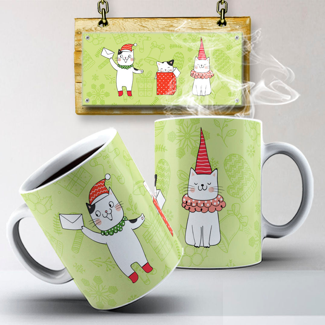 Christmas Pets Mug Sublimation PNG Bundle | Cute Dog and Cat Holiday Mug Wrap Template