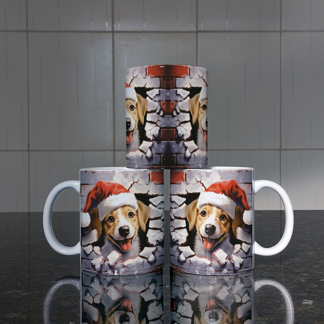 3D Christmas Animal Mug Sublimation PNG Bundle | Bursting Cute Pets Santa Hat Mug Wrap