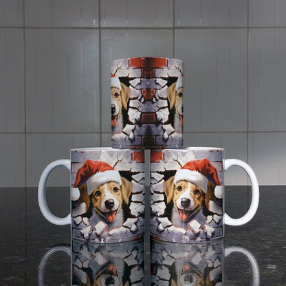 3D Christmas Animal Mug Sublimation PNG Bundle | Bursting Cute Pets Santa Hat Mug Wrap