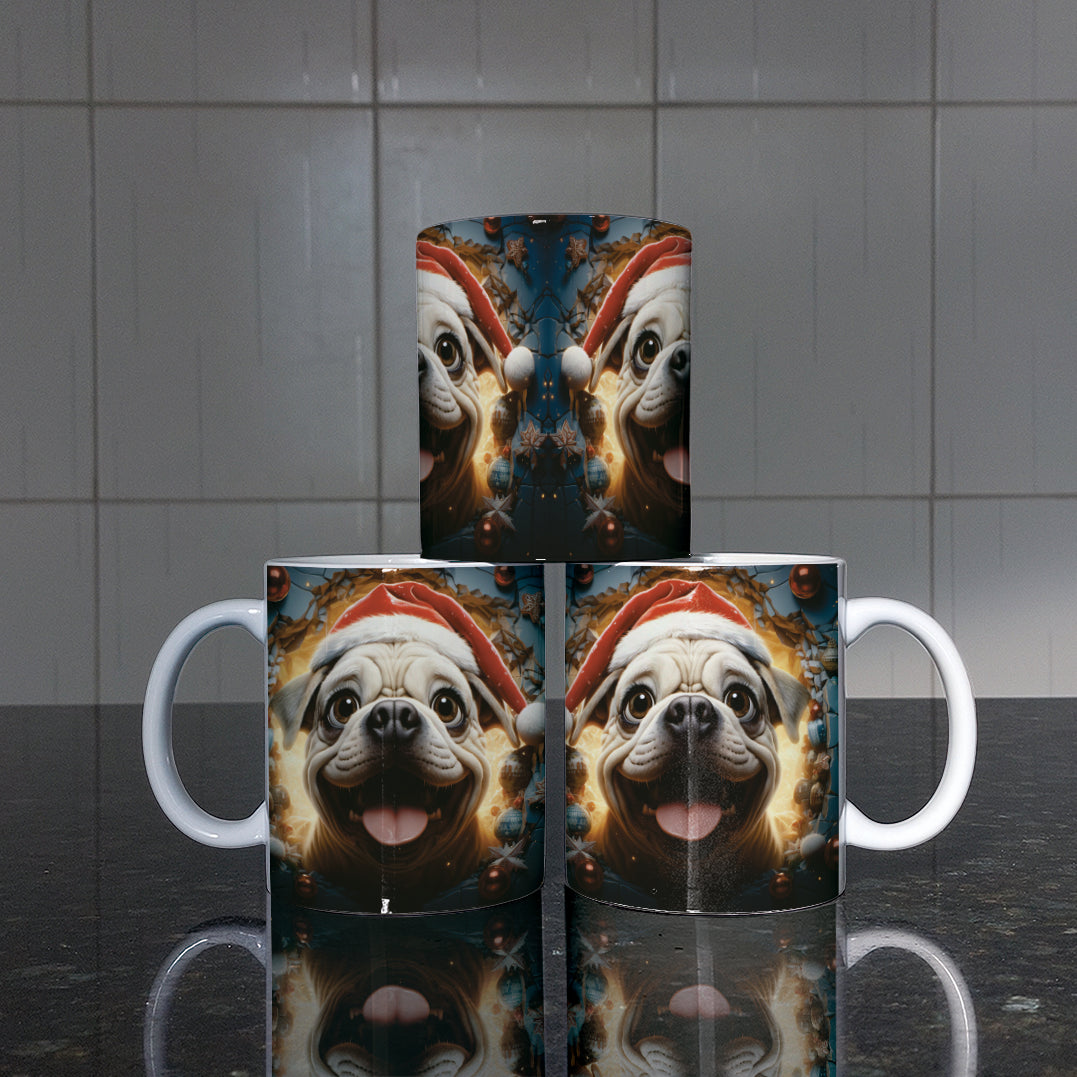 3D Christmas Animal Mug Sublimation PNG Bundle | Bursting Cute Pets Santa Hat Mug Wrap