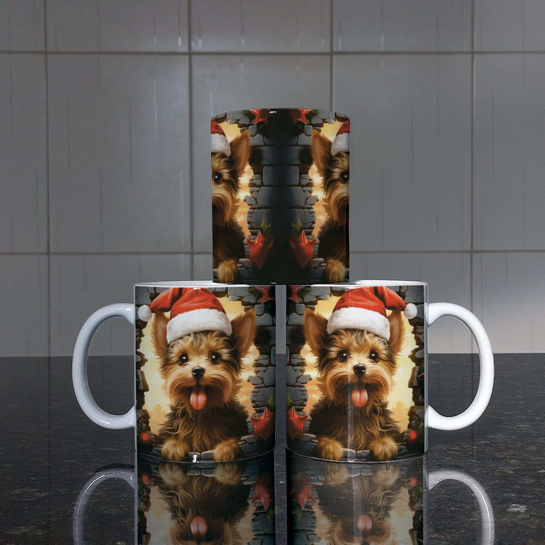 3D Christmas Animal Mug Sublimation PNG Bundle | Bursting Cute Pets Santa Hat Mug Wrap