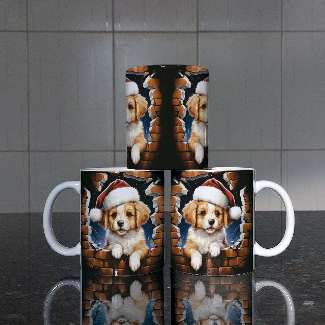 3D Christmas Animal Mug Sublimation PNG Bundle | Bursting Cute Pets Santa Hat Mug Wrap