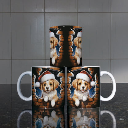3D Christmas Animal Mug Sublimation PNG Bundle | Bursting Cute Pets Santa Hat Mug Wrap