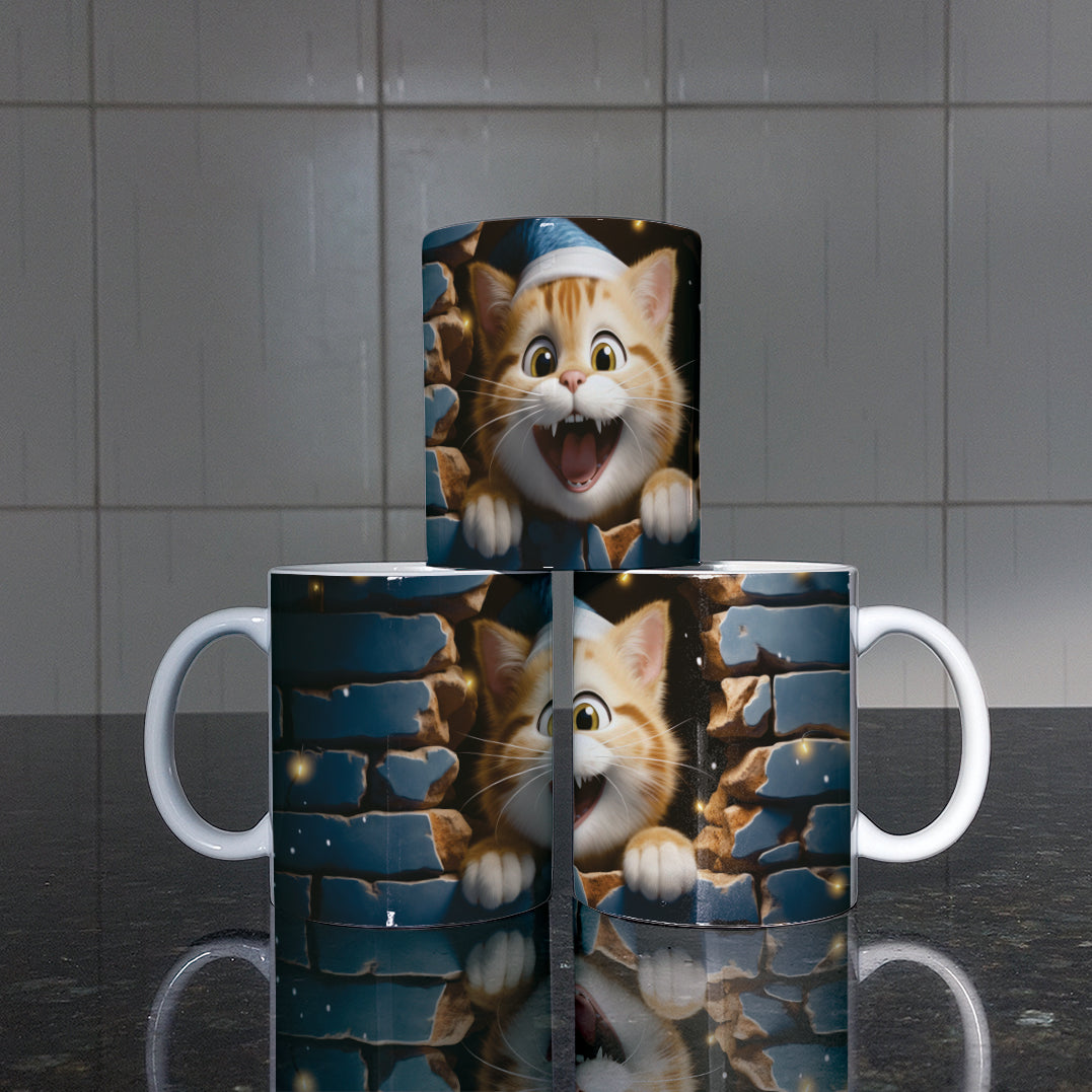 3D Christmas Animal Mug Sublimation PNG Bundle | Bursting Cute Pets Santa Hat Mug Wrap
