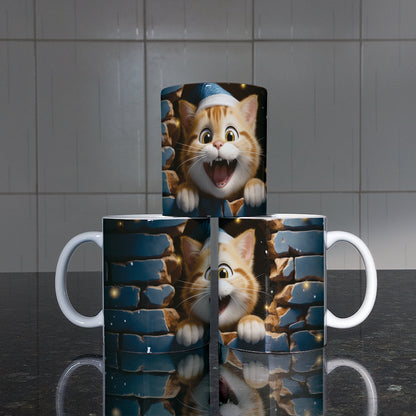 3D Christmas Animal Mug Sublimation PNG Bundle | Bursting Cute Pets Santa Hat Mug Wrap