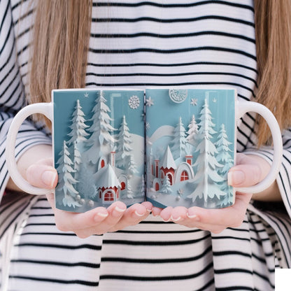 3D Papercut Christmas Mug Sublimation PNG Bundle | Winter Wonderland Coffee Cup Designs