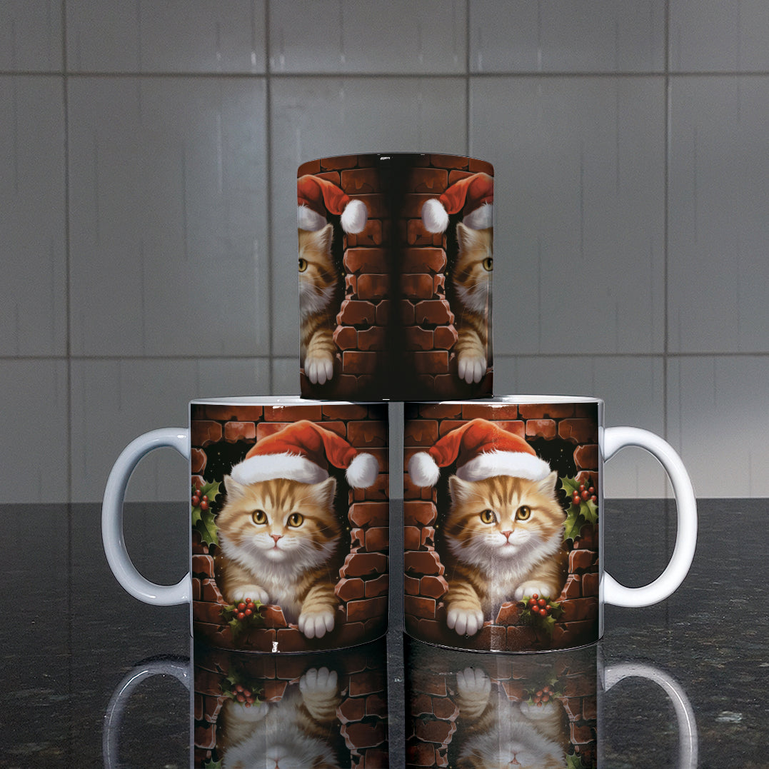 3D Christmas Animal Mug Sublimation PNG Bundle | Bursting Cute Pets Santa Hat Mug Wrap