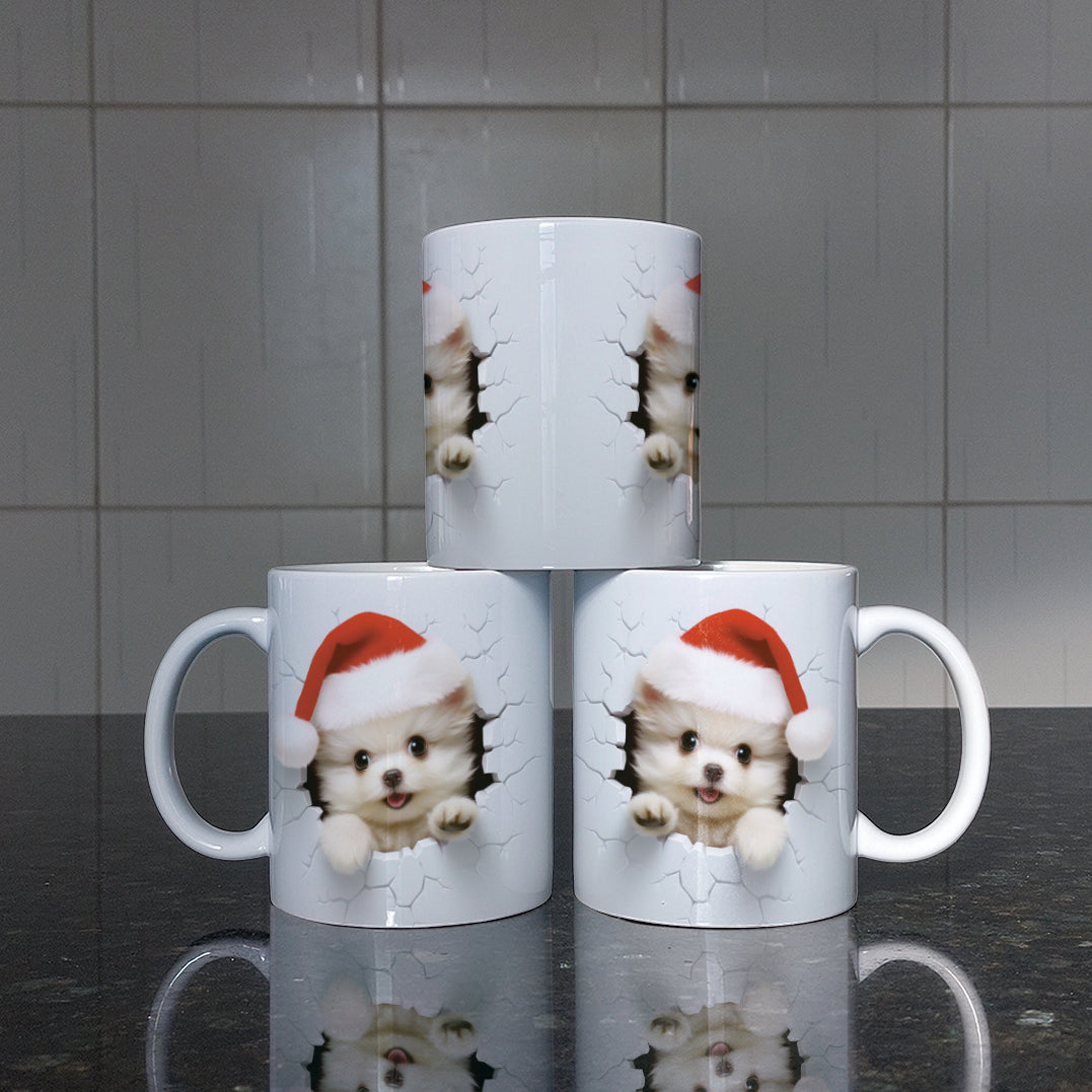 3D Christmas Animal Mug Sublimation PNG Bundle | Bursting Cute Pets Santa Hat Mug Wrap