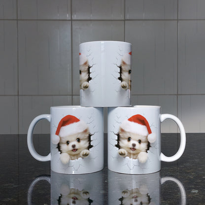 3D Christmas Animal Mug Sublimation PNG Bundle | Bursting Cute Pets Santa Hat Mug Wrap