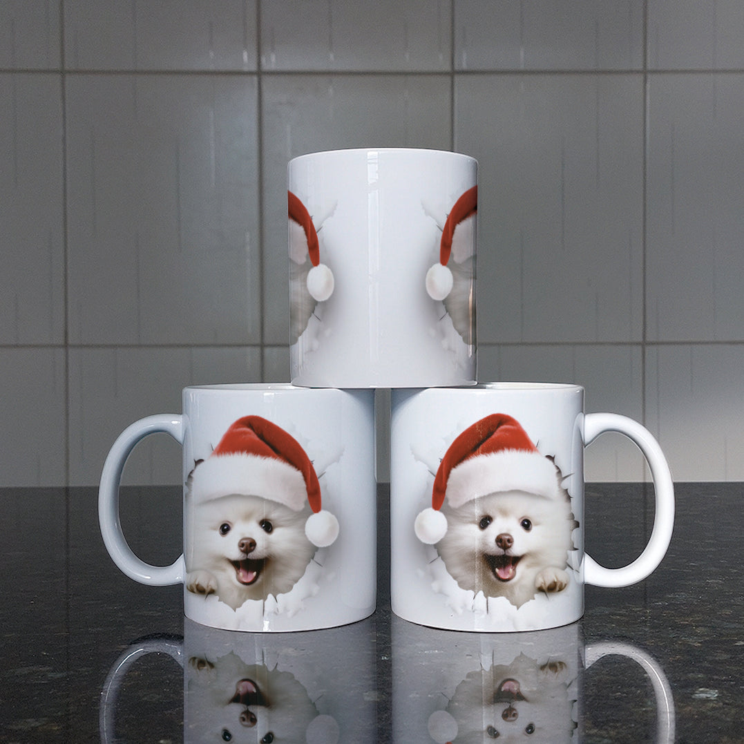 3D Christmas Animal Mug Sublimation PNG Bundle | Bursting Cute Pets Santa Hat Mug Wrap