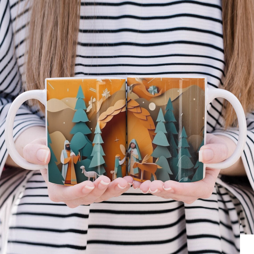 3D Papercut Christmas Mug Sublimation PNG Bundle | Winter Wonderland Coffee Cup Designs