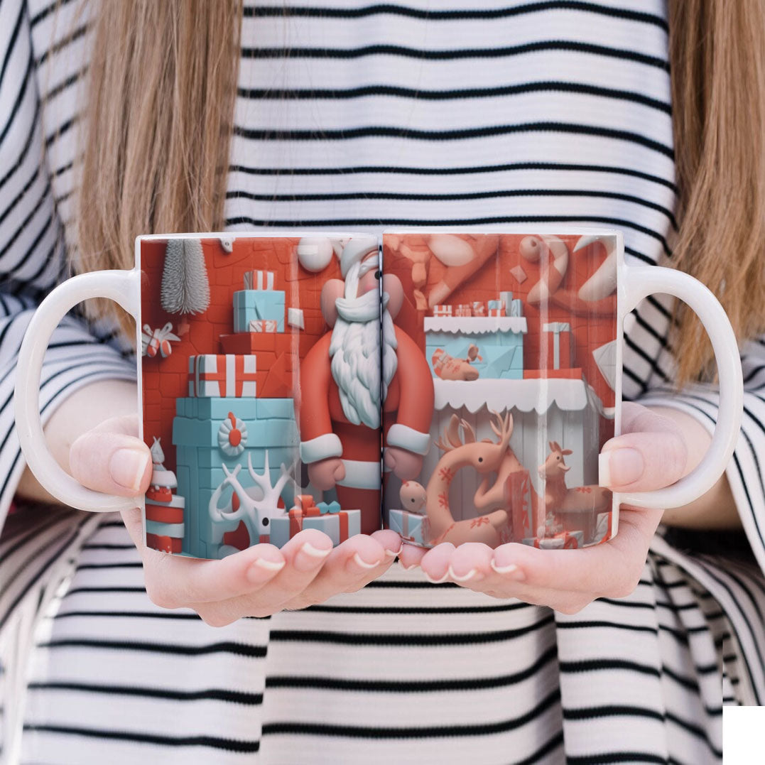 3D Papercut Christmas Mug Sublimation PNG Bundle | Winter Wonderland Coffee Cup Designs