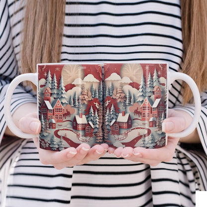 3D Papercut Christmas Mug Sublimation PNG Bundle | Winter Wonderland Coffee Cup Designs