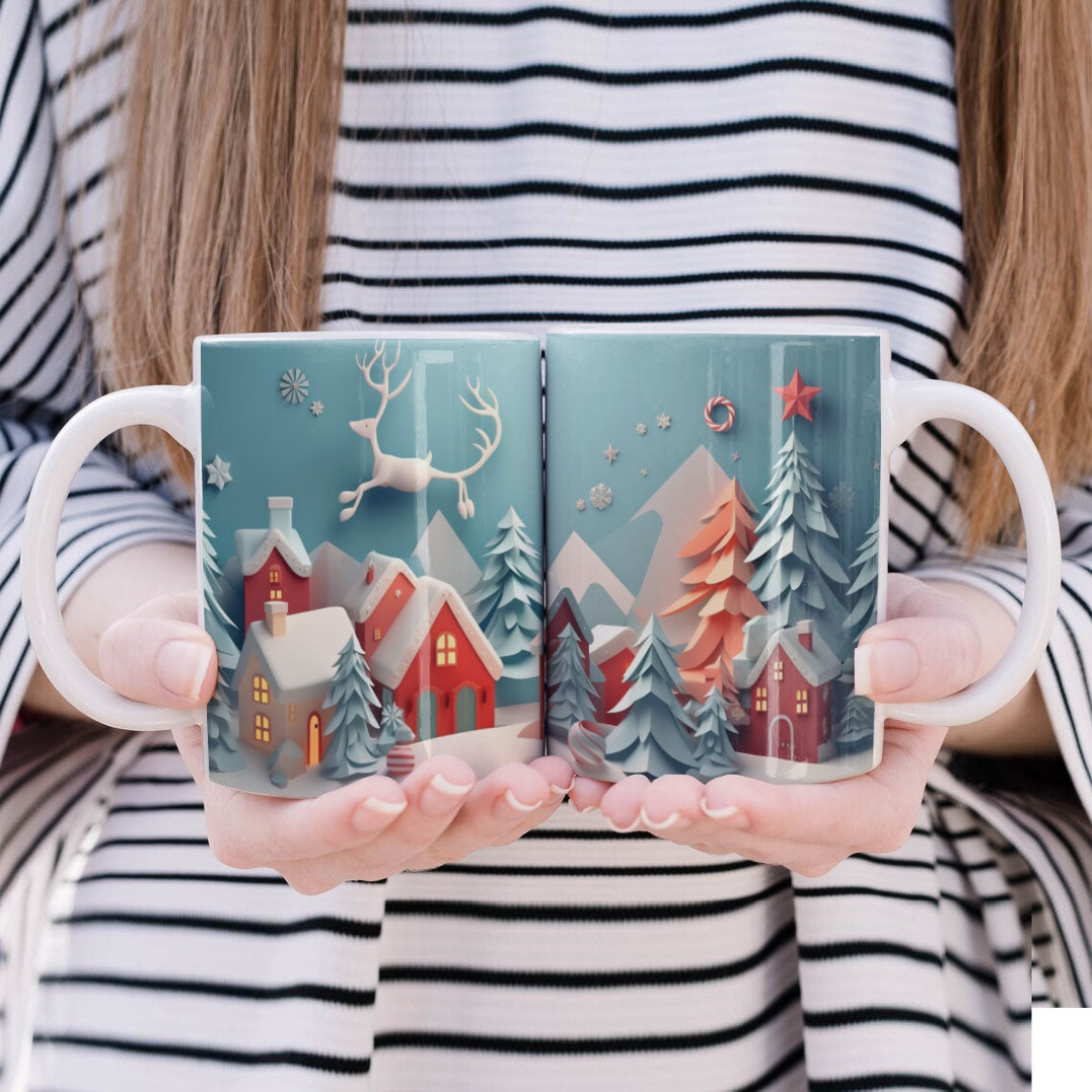 3D Papercut Christmas Mug Sublimation PNG Bundle | Winter Wonderland Coffee Cup Designs