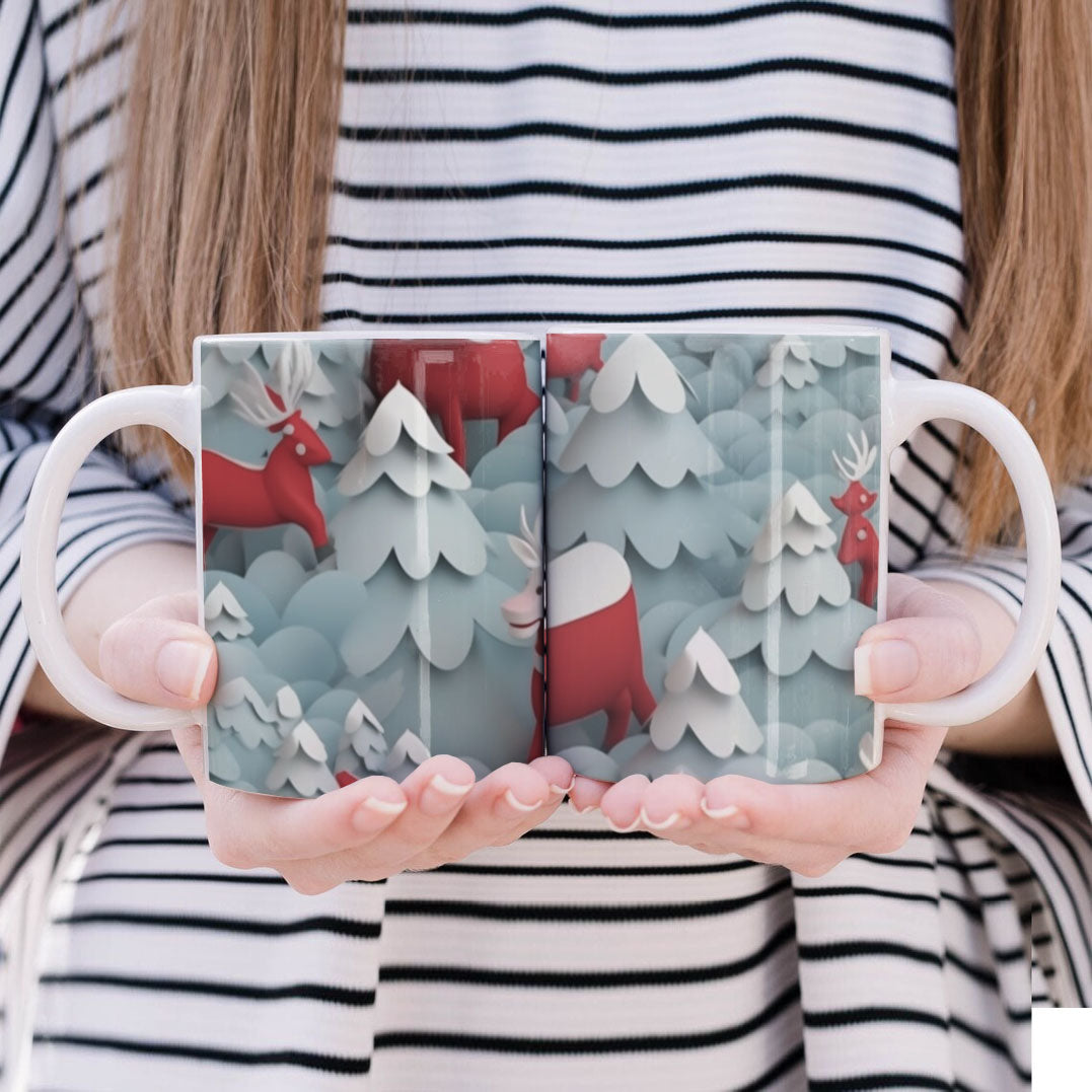 3D Papercut Christmas Mug Sublimation PNG Bundle | Winter Wonderland Coffee Cup Designs