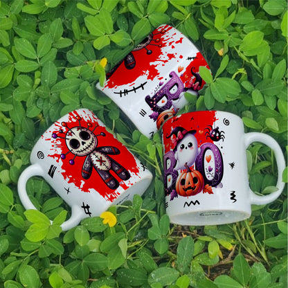 Cute Voodoo Doll Mug Sublimation PNG Bundle | Halloween Creepy Doll Mug Wrap 11oz 15oz Template