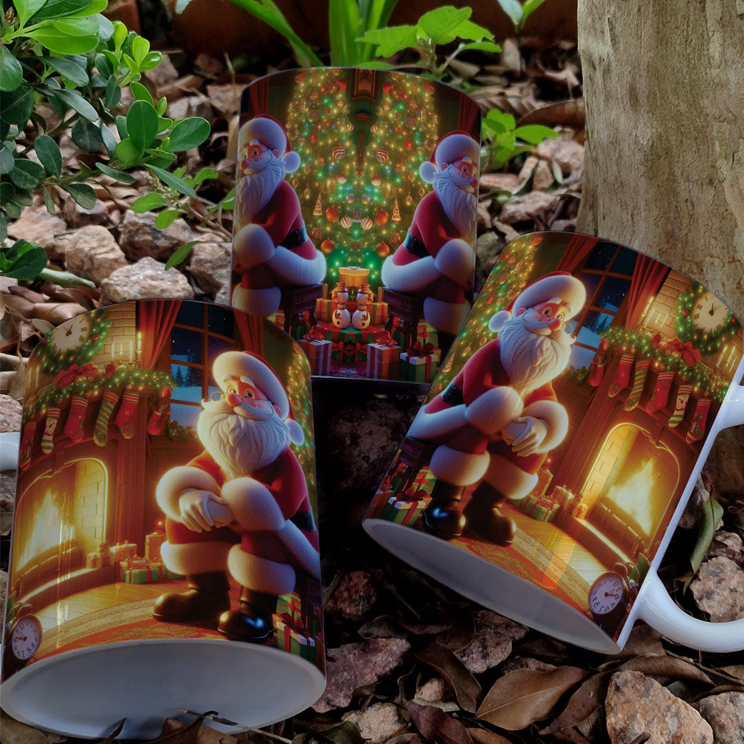 Christmas Mug Sublimation Design Bundle | Santa Cozy Fireplace Wrap PNG | Festive Coffee Cup Transfer