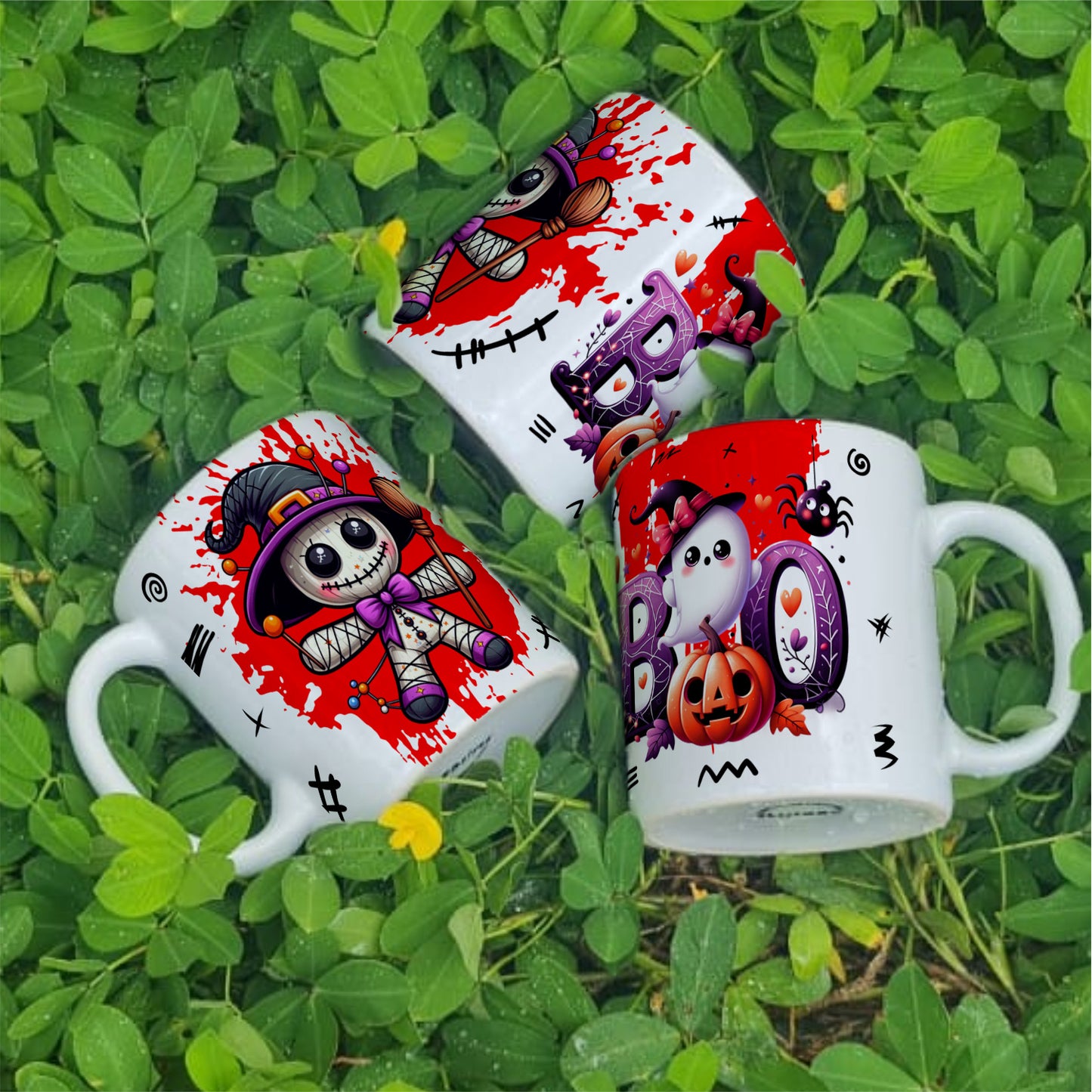 Cute Voodoo Doll Mug Sublimation PNG Bundle | Halloween Creepy Doll Mug Wrap 11oz 15oz Template