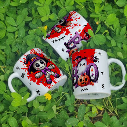 Cute Voodoo Doll Mug Sublimation PNG Bundle | Halloween Creepy Doll Mug Wrap 11oz 15oz Template