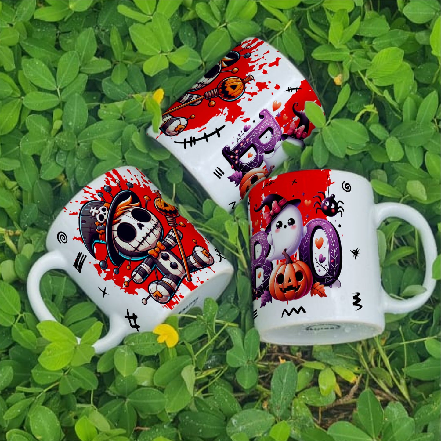 Cute Voodoo Doll Mug Sublimation PNG Bundle | Halloween Creepy Doll Mug Wrap 11oz 15oz Template