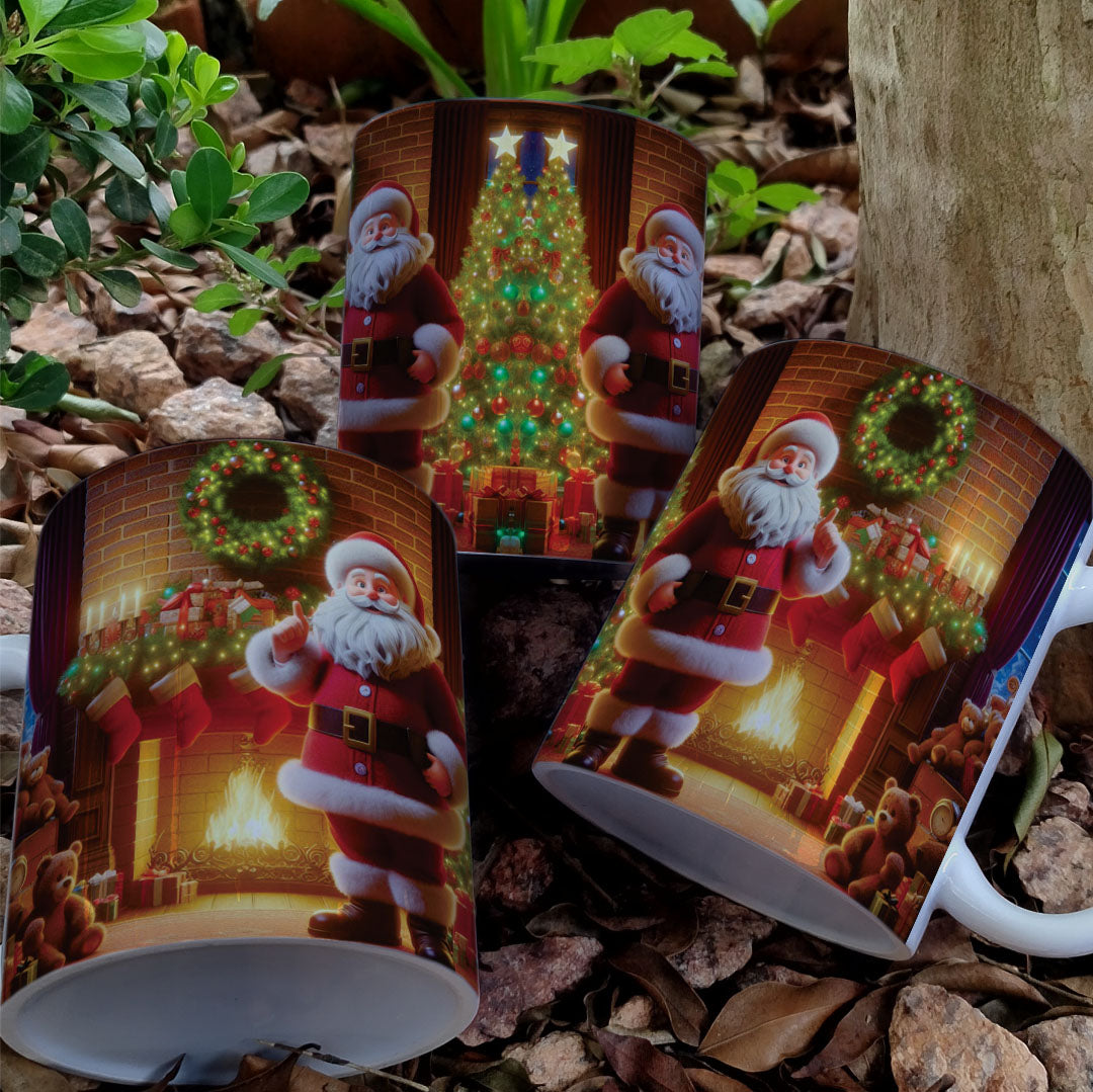 Christmas Mug Sublimation Design Bundle | Santa Cozy Fireplace Wrap PNG | Festive Coffee Cup Transfer