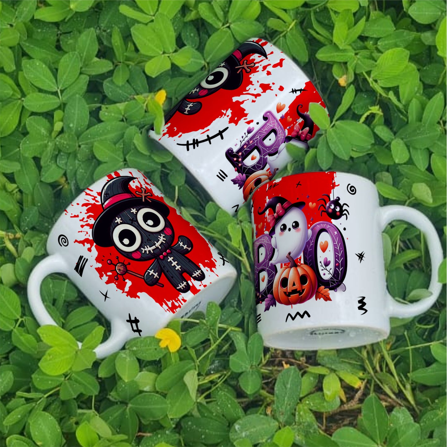 Cute Voodoo Doll Mug Sublimation PNG Bundle | Halloween Creepy Doll Mug Wrap 11oz 15oz Template