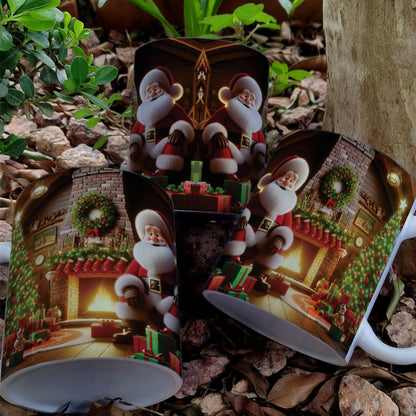 Christmas Mug Sublimation Design Bundle | Santa Cozy Fireplace Wrap PNG | Festive Coffee Cup Transfer