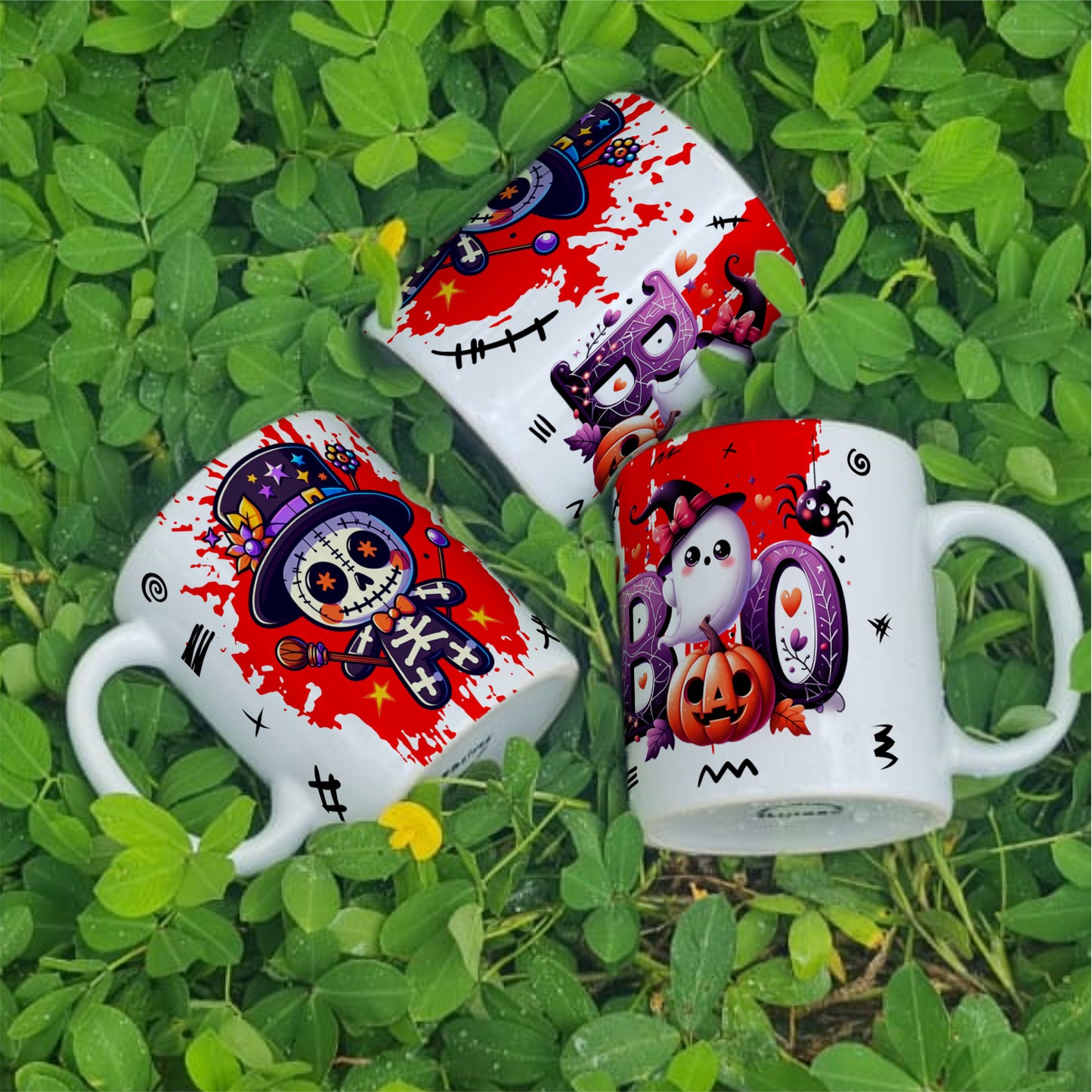 Cute Voodoo Doll Mug Sublimation PNG Bundle | Halloween Creepy Doll Mug Wrap 11oz 15oz Template