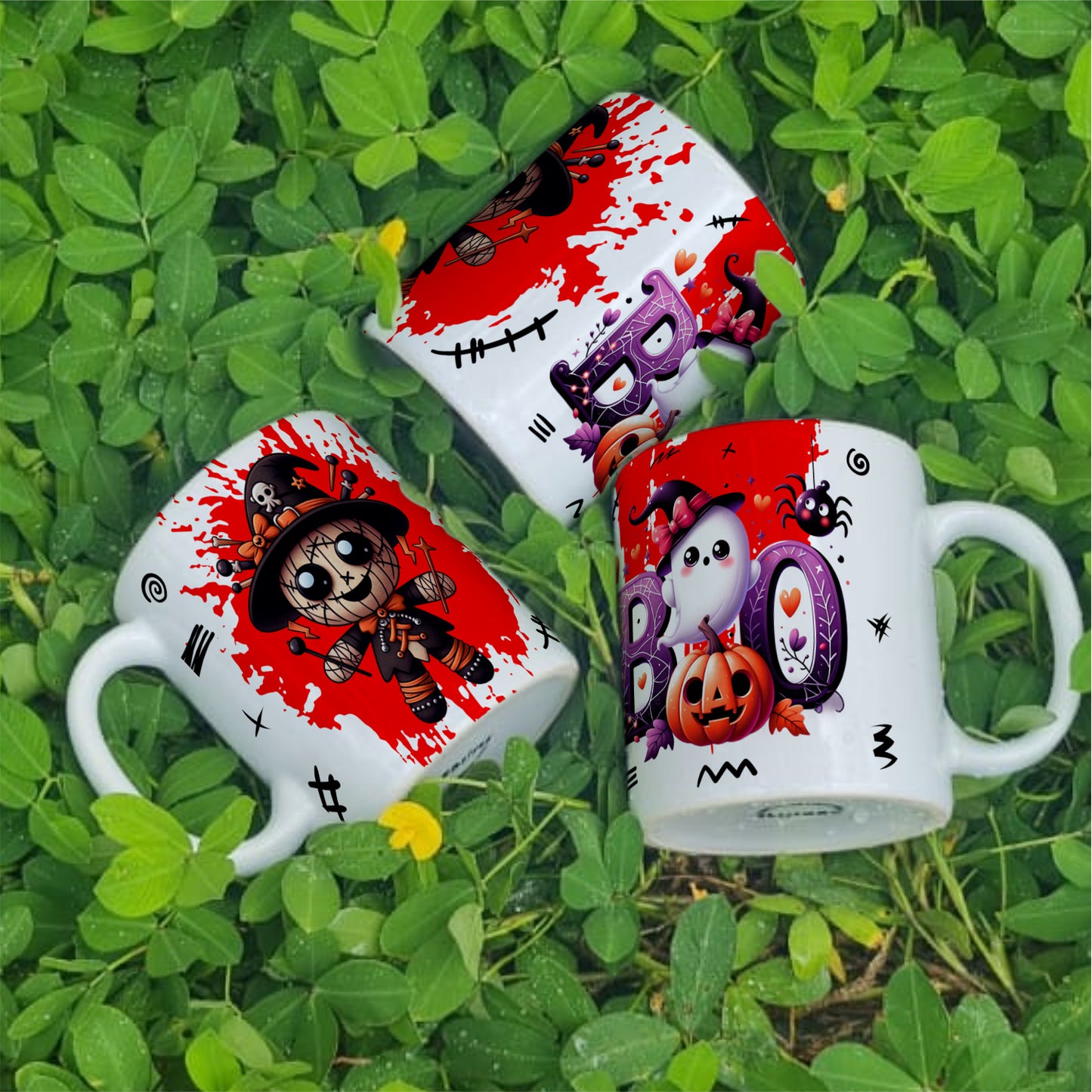Cute Voodoo Doll Mug Sublimation PNG Bundle | Halloween Creepy Doll Mug Wrap 11oz 15oz Template