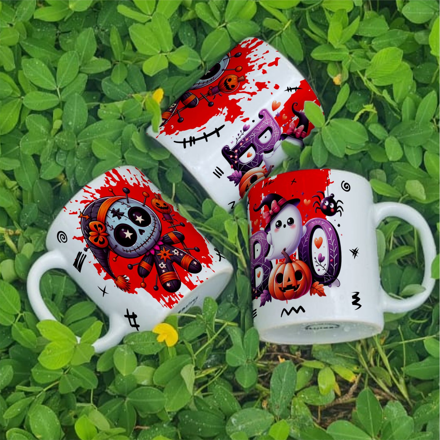 Cute Voodoo Doll Mug Sublimation PNG Bundle | Halloween Creepy Doll Mug Wrap 11oz 15oz Template