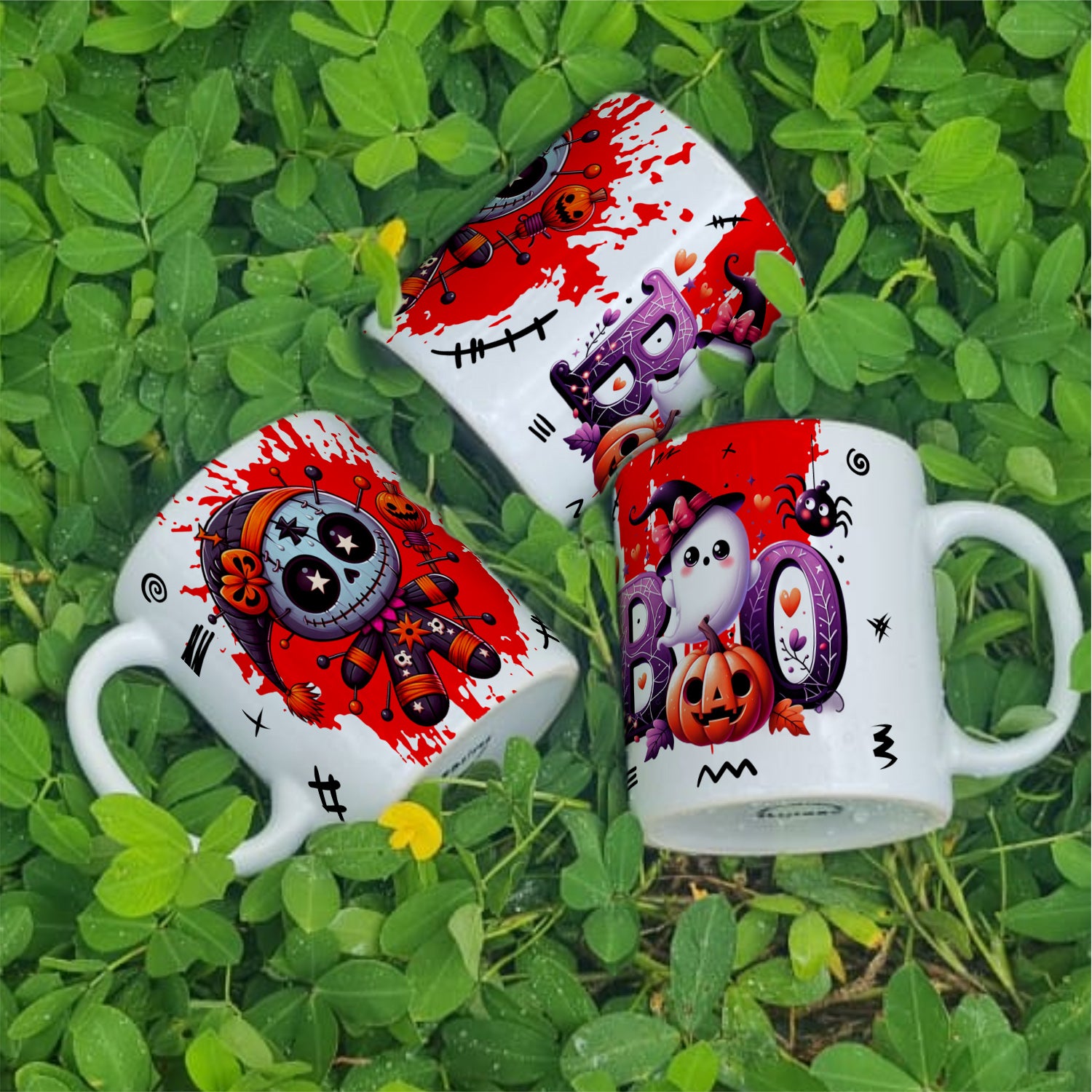 Cute Voodoo Doll Mug Sublimation PNG Bundle | Halloween Creepy Doll Mug Wrap 11oz 15oz Template