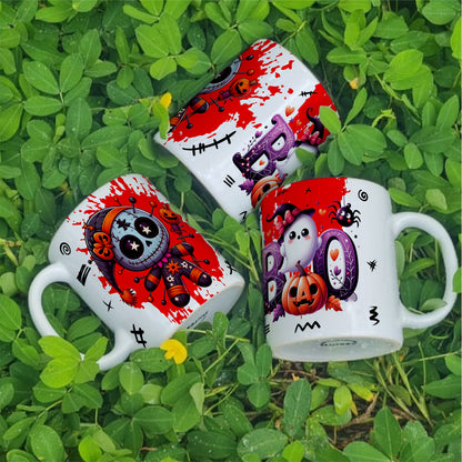 Cute Voodoo Doll Mug Sublimation PNG Bundle | Halloween Creepy Doll Mug Wrap 11oz 15oz Template