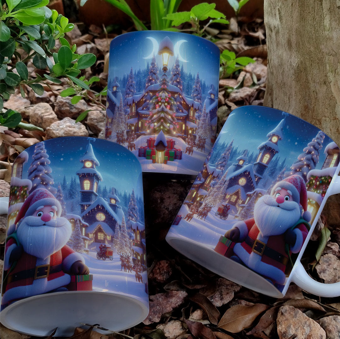Christmas Mug Sublimation Design Bundle | Santa Cozy Fireplace Wrap PNG | Festive Coffee Cup Transfer